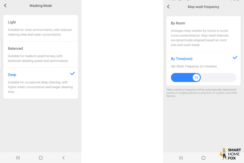 The settings regarding mop cleaning are made in the Roborock S7 MaxV App.